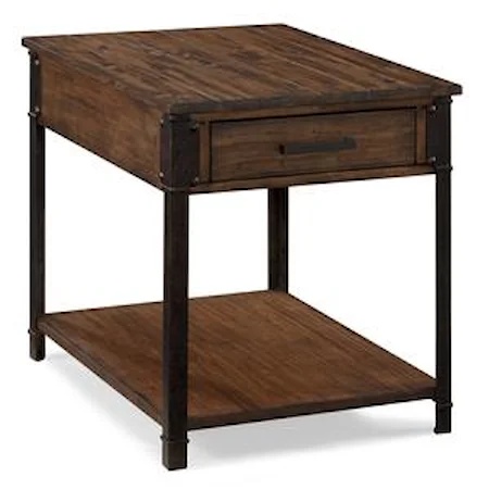 Industrial Rectangular End Table with 1 Shelf and 1 Drawer